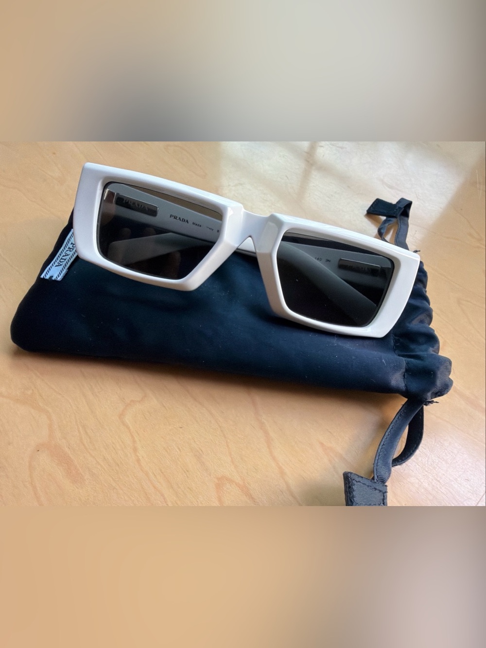 Prada White Sunglasses Temple Arm with Silver Logo Accent